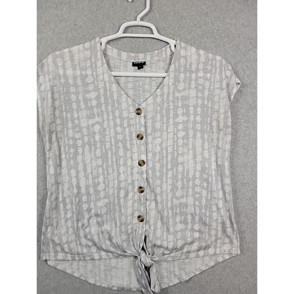 Torrid Gray Tie Dye SS V Neck Tie Front Stretch Button Up Shirt Women's 00 Large - Picture 2 of 12